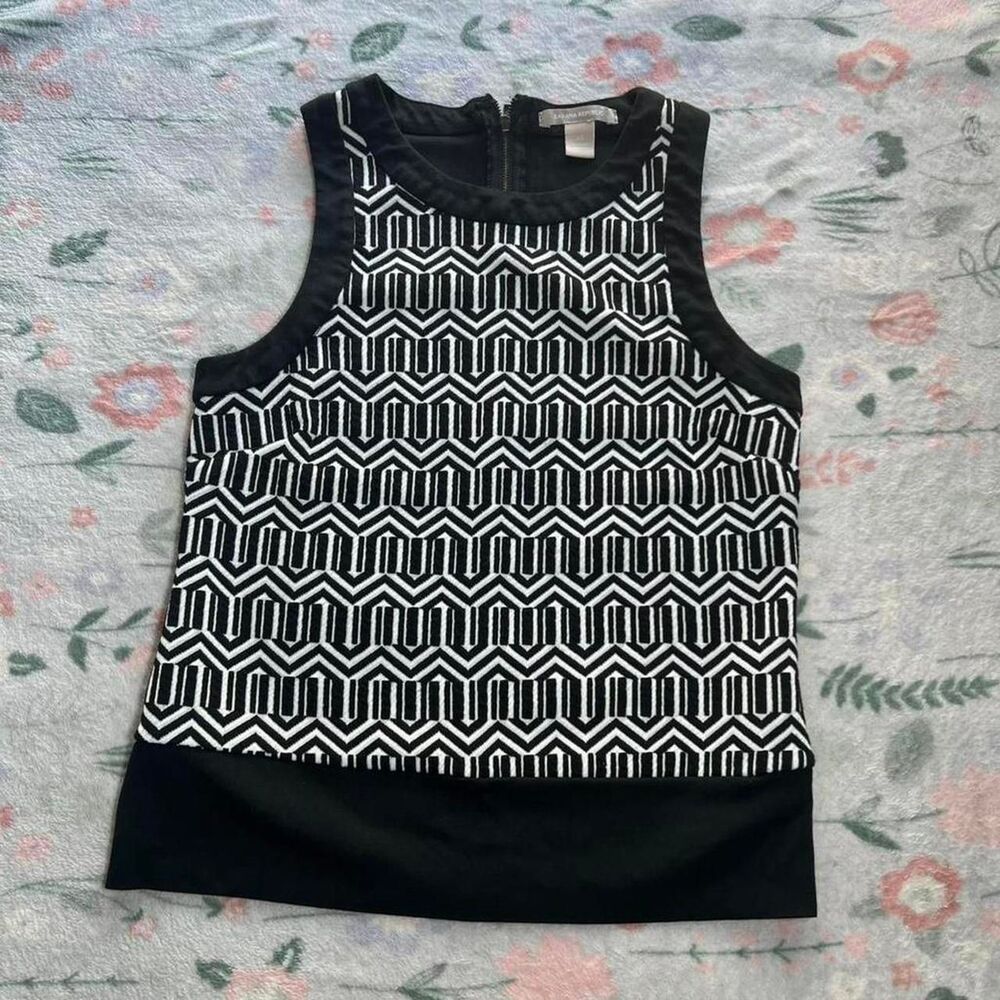 Banana Republic Tank Top XS Retro 60s Mod Art Deco Black White Geometric Pattern